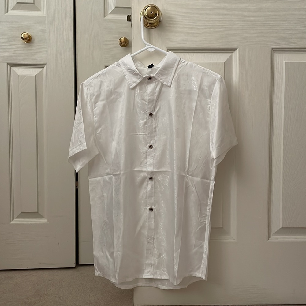 White & Silver Paisley Button Down Shirt